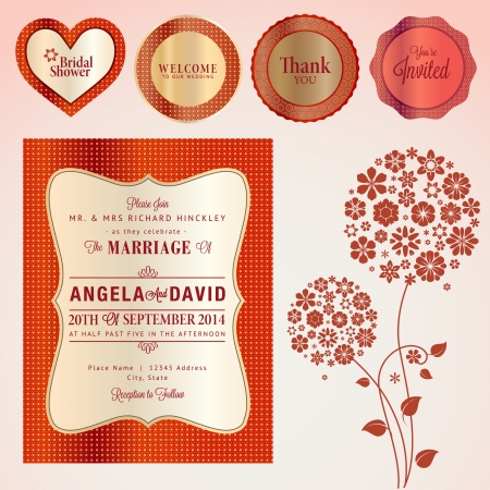 Set of wedding invitation card and elementsのイラスト素材
