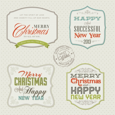 Set of vintage styled Christmas and New Year cards のイラスト素材