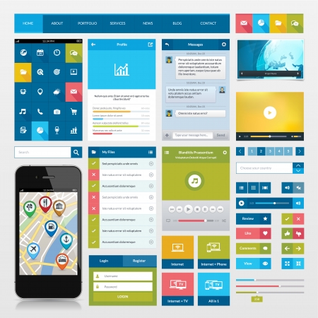 Flat icons and ui web elements for mobile app and website designのイラスト素材