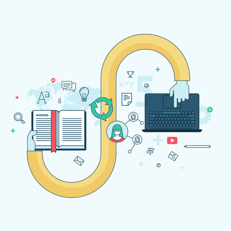 Flat line design concept for online learning  Concept for web banners and printed materials のイラスト素材