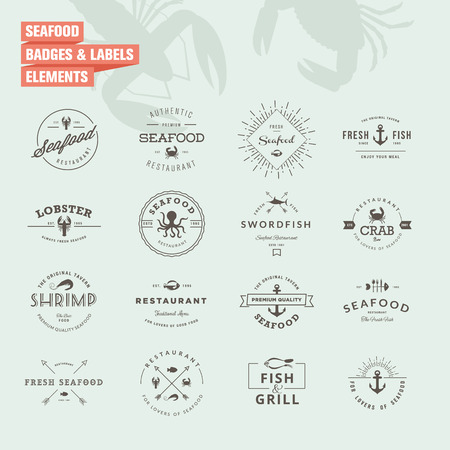 Set of badges and labels elements for seafoodのイラスト素材