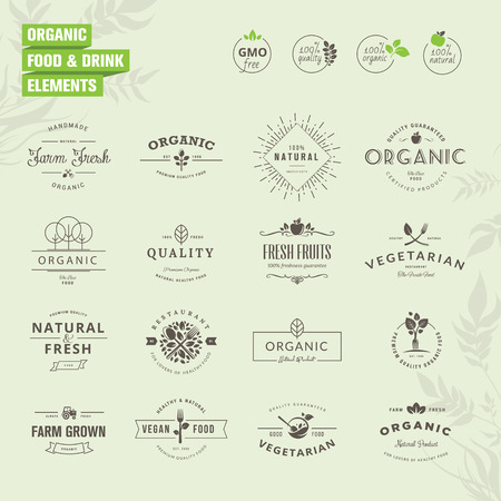 Set of badges and labels elements for organic food and drinkのイラスト素材