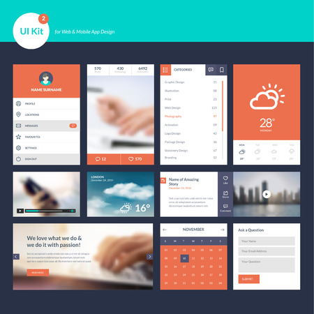 Set of flat design UI and UX elements for website and mobile app designのイラスト素材