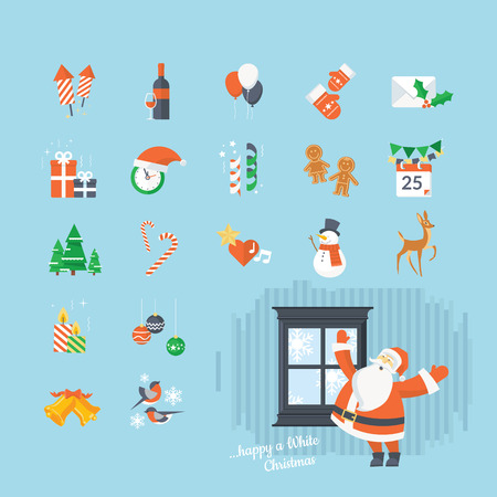 Set of flat design Christmas and New Year icons.のイラスト素材