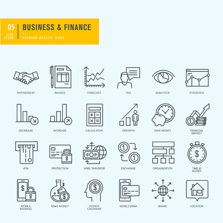 Thin line icons set. Icons for business finance mbanking.のイラスト素材