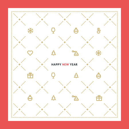 Flat line design New Year's vector illustration for greeting card, banner, marketing material, background, wrapping paper, texture.のイラスト素材