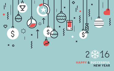 Flat line design business concept for New Year's greeting card, web banner and marketing material.のイラスト素材
