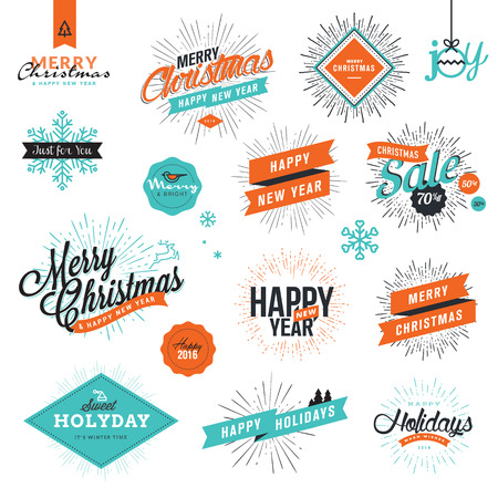 Set of Christmas and New Years signs for greeting cards, gift tags, Christmas sale, web design, product promotion, e-commerce and marketing material.のイラスト素材