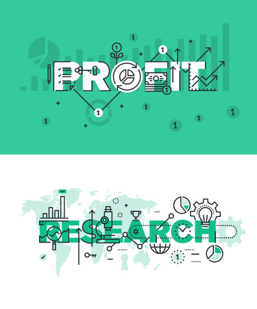 Set of modern vector illustration concepts of words profit and research. Thin line flat design banners for website and mobile website, easy to use and highly customizable.のイラスト素材