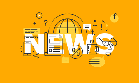 Thin line flat design for news web page, information on events, activities, recent company information. Modern illustration concept of word news for website and mobile website.のイラスト素材
