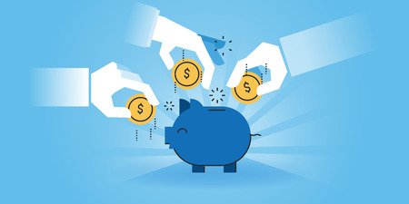 Flat line design website banner of family savings, banking, saving money, investment. Modern vector illustration for web design, marketing and print material.のイラスト素材