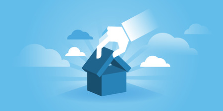 Flat line design website banner of construction, real estate development, architecture, interior design, home loans. Modern vector illustration for web design, marketing and print material.のイラスト素材