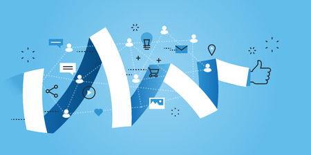 Flat line design website banner of social media. Modern vector illustration for web design, marketing and print material.のイラスト素材