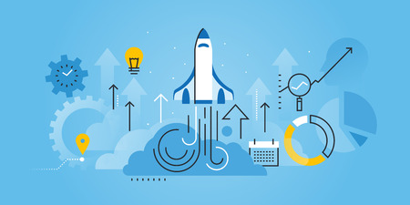 Flat line design website banner of business startup. Modern vector illustration for web design, marketing and print material.のイラスト素材