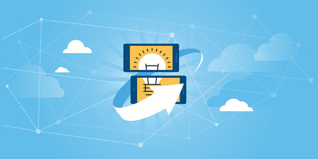 Flat line design website of online share ideas platform, idea management software. Modern illustration for web design, marketing and print material.のイラスト素材