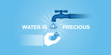 Flat line design website of water, water resources, water conservation, water treatment, a source of health and life. Modern illustration for web design, marketing and print material.のイラスト素材
