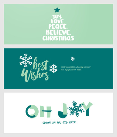 Set of Christmas and New Year social media banners. Hand drawn vector illustrations for website and mobile banners, internet marketing, greeting cards and printed material design.のイラスト素材