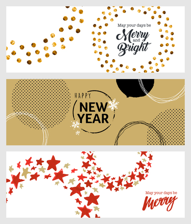 Set of Christmas and New Year social media banners. Hand drawn vector illustrations for website and mobile banners, internet marketing, greeting cards and printed material design.のイラスト素材