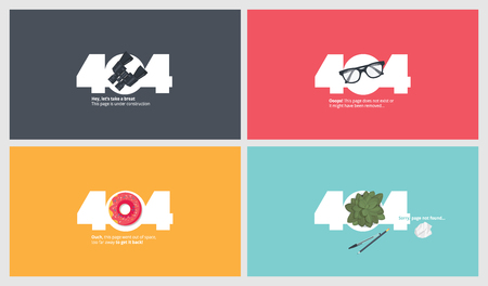 Set of flat design 404 error page templates. Vector concept illustrations of page not found for website design and development.のイラスト素材