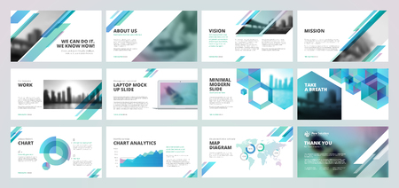 Business presentation templates. Set of vector infographic elements for presentation slides, annual report, business marketing, brochure, flyers, web design and banner, company presentation.のイラスト素材