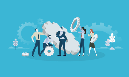 Maintenance. Flat design business people concept for product development, service, engineering. Vector illustration concept for web banner, business presentation, advertising material.のイラスト素材