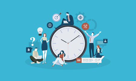 Business management. Flat design business people concept. Vector illustration for web banner, business presentation, advertising material.のイラスト素材
