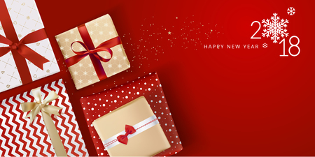 Vector illustration of New Year 2018 greeting card. Design template for greeting card, web banner, flayer brochure, party invitation card.のイラスト素材