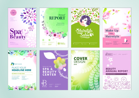 Set of beauty brochure, annual report, flyer design templates in A4 size.のイラスト素材