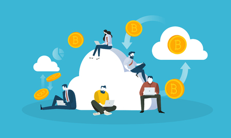 Cloud mining. Flat design style web banner of blockchain technology, bitcoin, altcoins, cryptocurrency mining, finance, digital money market, cryptocoin wallet, crypto exchange.のイラスト素材