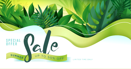 Summer sale banner design template. Vector illustration concept for internet marketing, poster, shopping ads, social media, web and graphic design.のイラスト素材