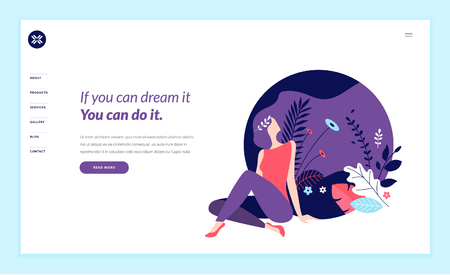 Web page design template for beauty, spa, wellness, natural products, cosmetics, body care, healthy life. Modern flat design vector illustration concept for website and mobile website development.のイラスト素材