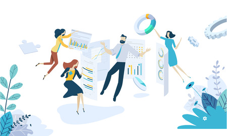 Vector illustration concept of data analysis. Creative flat design for web banner, marketing material, business presentation, online advertising.のイラスト素材