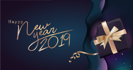 Happy New Year 2019. Vector illustration concept for background, greeting card, website and mobile website banner, party invitation card, social media banner, marketing material.のイラスト素材