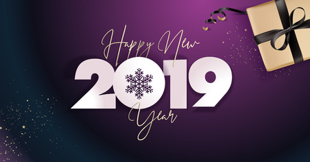 Happy New Year 2019. Vector illustration concept for background, greeting card, website and mobile website banner, party invitation card, social media banner, marketing material.のイラスト素材