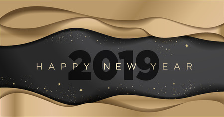 Happy New Year 2019. Vector illustration concept for background, greeting card, website and mobile website banner, party invitation card, social media banner, marketing material.のイラスト素材