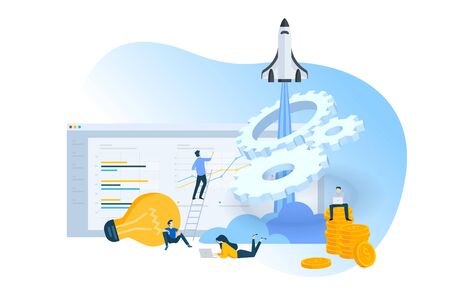 Flat design concept of product development, startup, innovative solutions.のイラスト素材