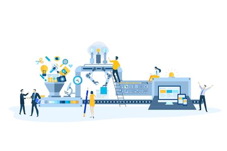 Flat design style illustrations of website design and development, responsive design. Vector concepts for website banner, marketing material, business presentation, online advertising.のイラスト素材