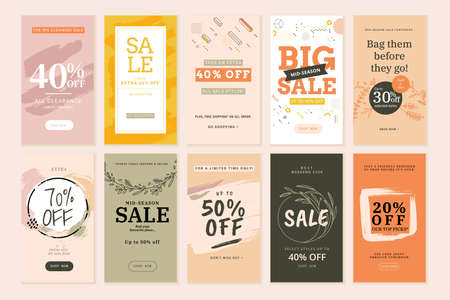 Social media sale banners and web ads templates set. Vector illustrations for website and mobile...