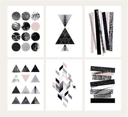 Set of posters with abstract geometric shapes. Modern minimalist concepts for art print, wall art, home and office decoration, interior design, web and social media banners, cover template.のイラスト素材