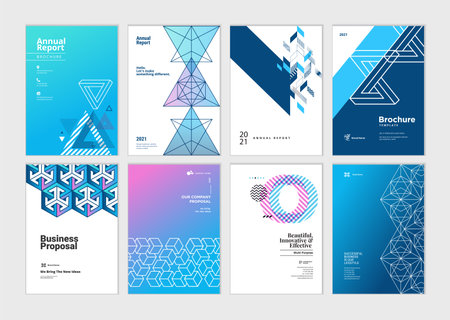 Set of brochure, business plan, annual report, cover design templates. Vector illustrations for business presentation, business paper, corporate document, flyer and marketing material.のイラスト素材