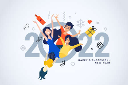 Happy New Year 2022 greeting card. Vector illustration concept for background, greeting card, party invitation card, website banner, social media banner, marketing material.のイラスト素材