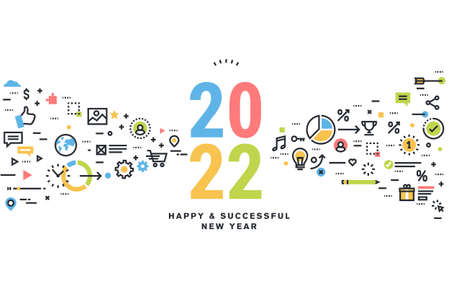 Happy New Year 2022 greeting card. Vector illustration concept for background, greeting card, party invitation card, website banner, social media banner, marketing material.のイラスト素材