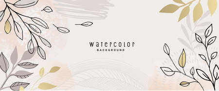 Natural watercolor vector background for graphic and web design, business presentation, marketing. Hand drawn illustration for natural and organic products, beauty and fashion, cosmetics and wellness.のイラスト素材
