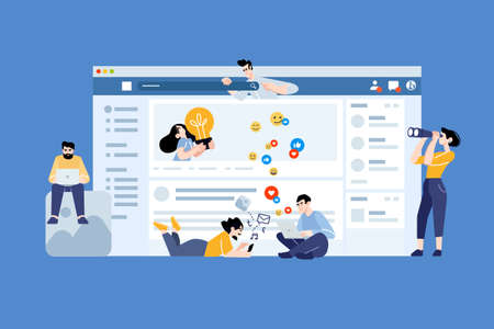 People concept. Vector illustration of social media management, social network apps and services, ...