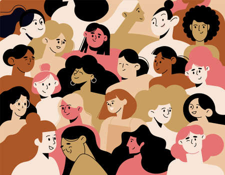 Diversity and inclusion. Equality among people. Group of different ethnicity women. Vector illustration concept for graphic and web design, women seamless pattern, beauty and fashion.のイラスト素材