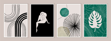 Trendy contemporary art posters set. Abstract hand drawn wall art vector. Modern minimalist concepts...