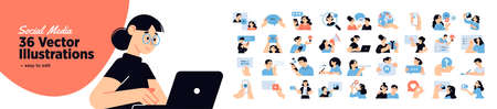 Set of social media people illustrations. Flat design vector illustrations of social network,...