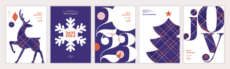 2023 Merry Christmas and Happy New Year greeting cards set. Vector illustration concepts for...
