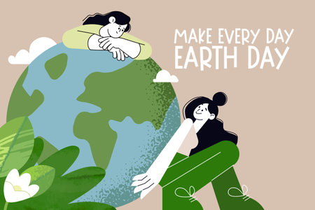 Earth day illustration. Ecology, environmental problems and environmental protection. Vector illustration concept for graphic and web design.のイラスト素材