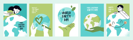 Earth day poster set. Vector illustrations for graphic and web design, business presentation, marketing and print material.のイラスト素材